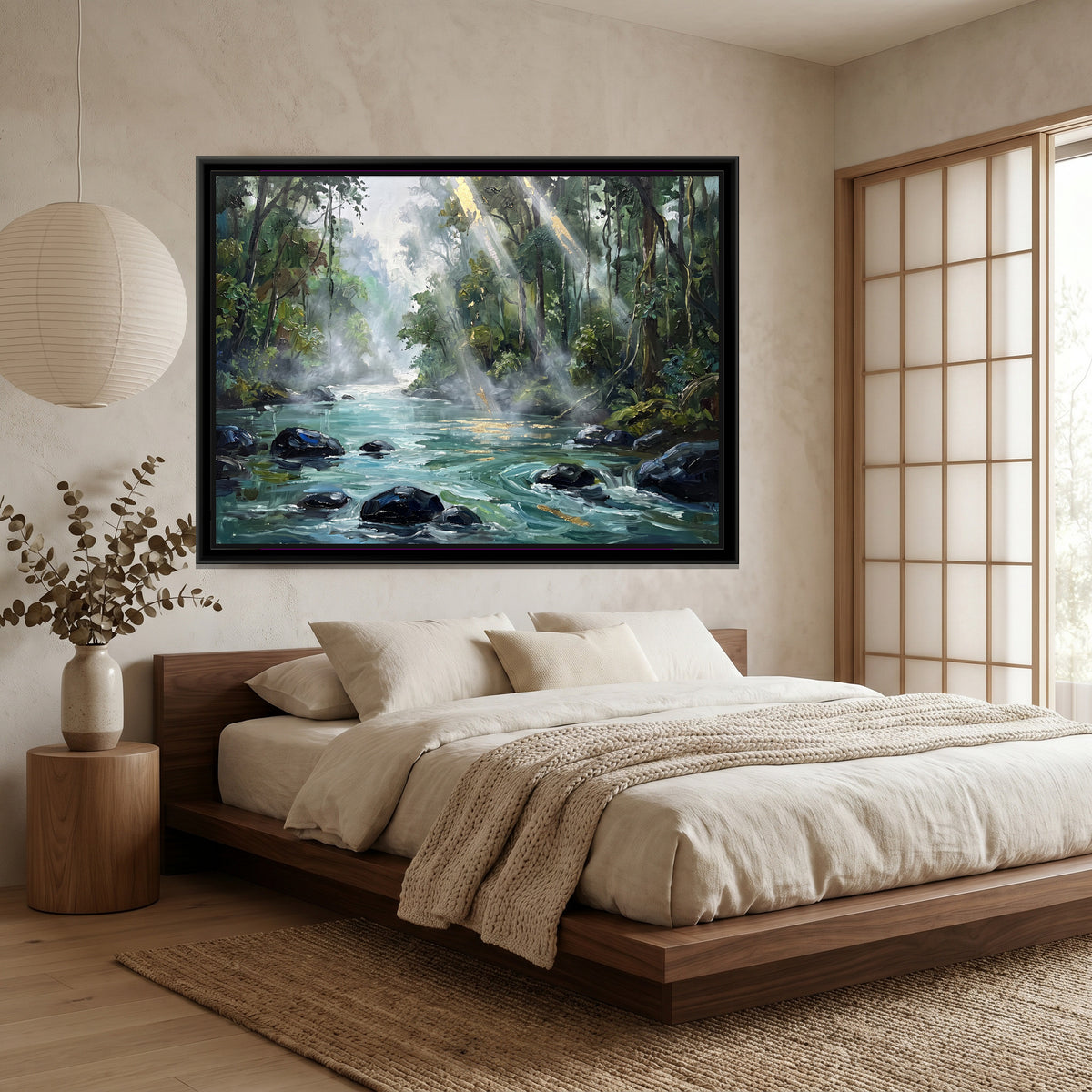 Green River through the Dandeli Forest, canvas print shown in a second room