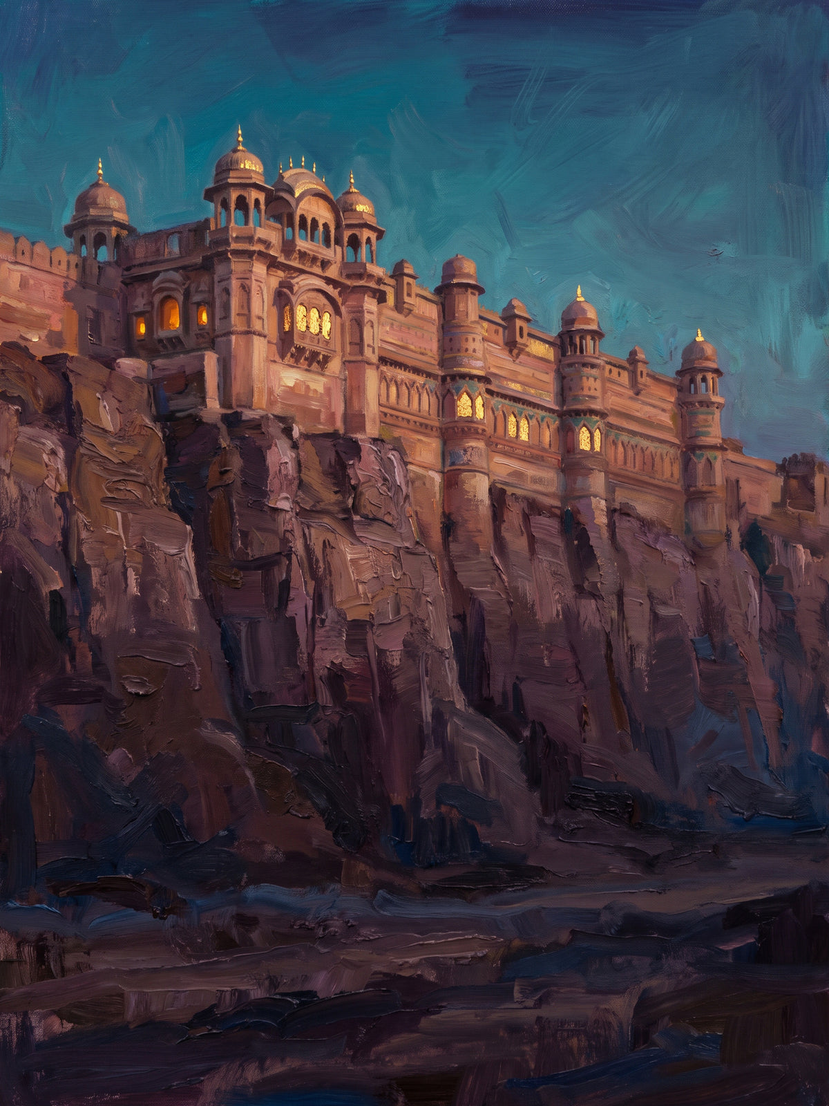 Sandstone Fort on the Cliff at Dusk, the full artwork
