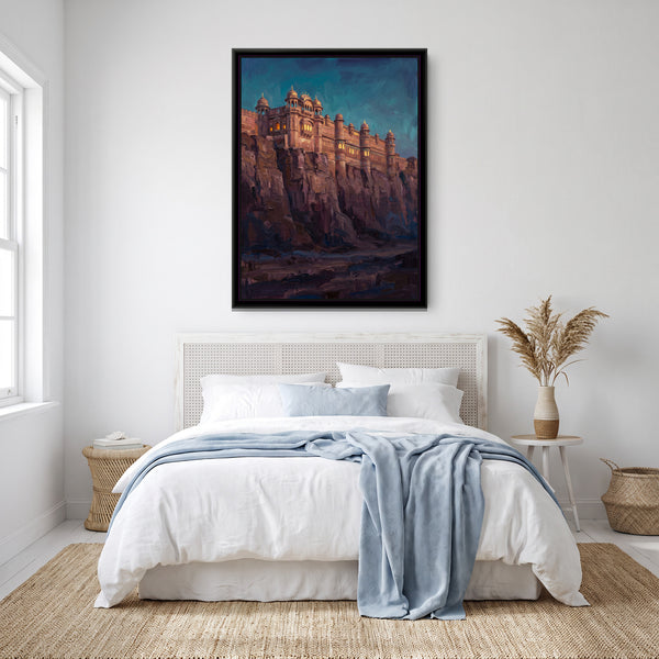 Sandstone Fort on the Cliff at Dusk, canvas in a room