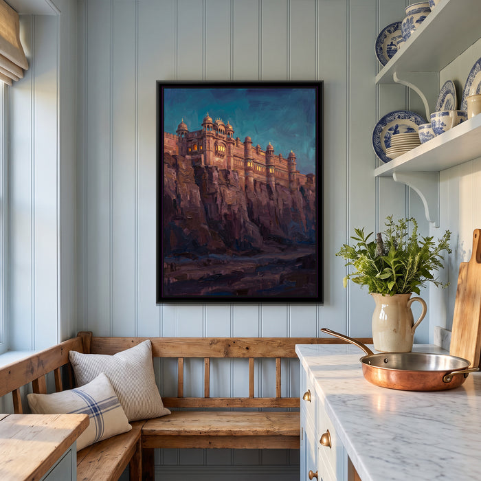 Sandstone Fort on the Cliff at Dusk, canvas in a room