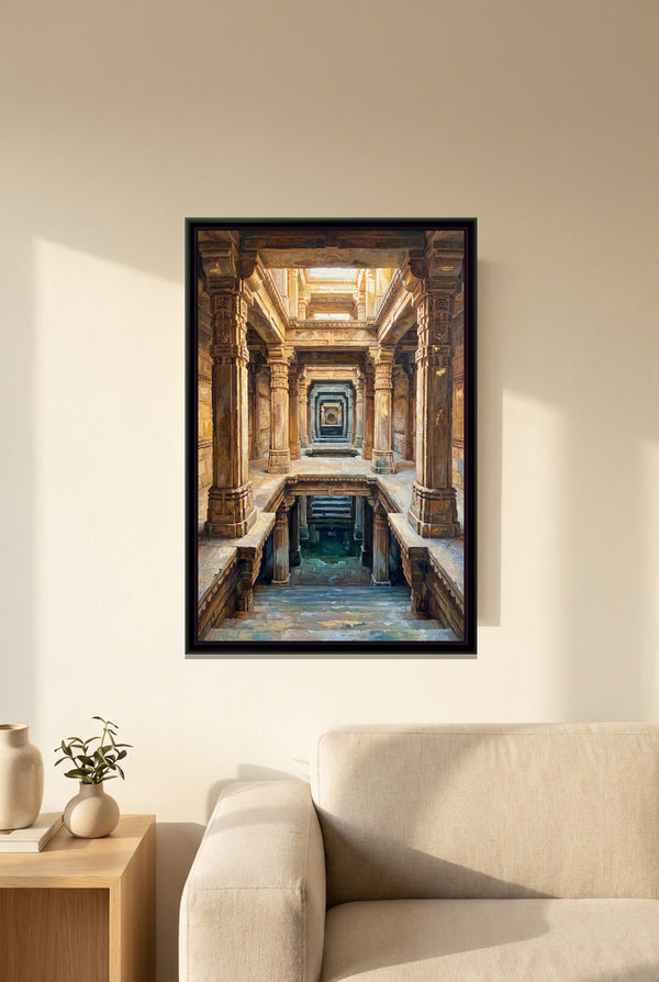 Carved Galleries of a Stepwell, canvas in a room