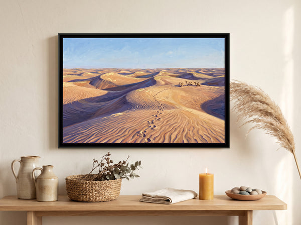 Camel Tracks across the Dunes, canvas in a room