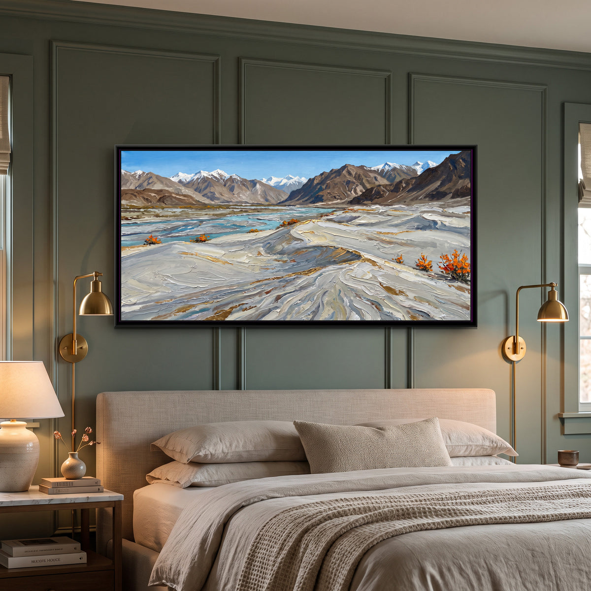 Cold Desert Dunes of Nubra, canvas print shown in a room