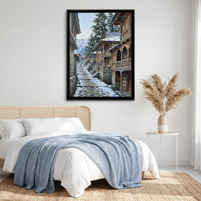 Wooden Balconies of an Old Hill Town, canvas in a room