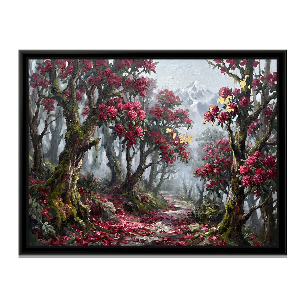 Rhododendron Bloom in the Sikkim Forest, canvas print in a floater frame on a plain white background