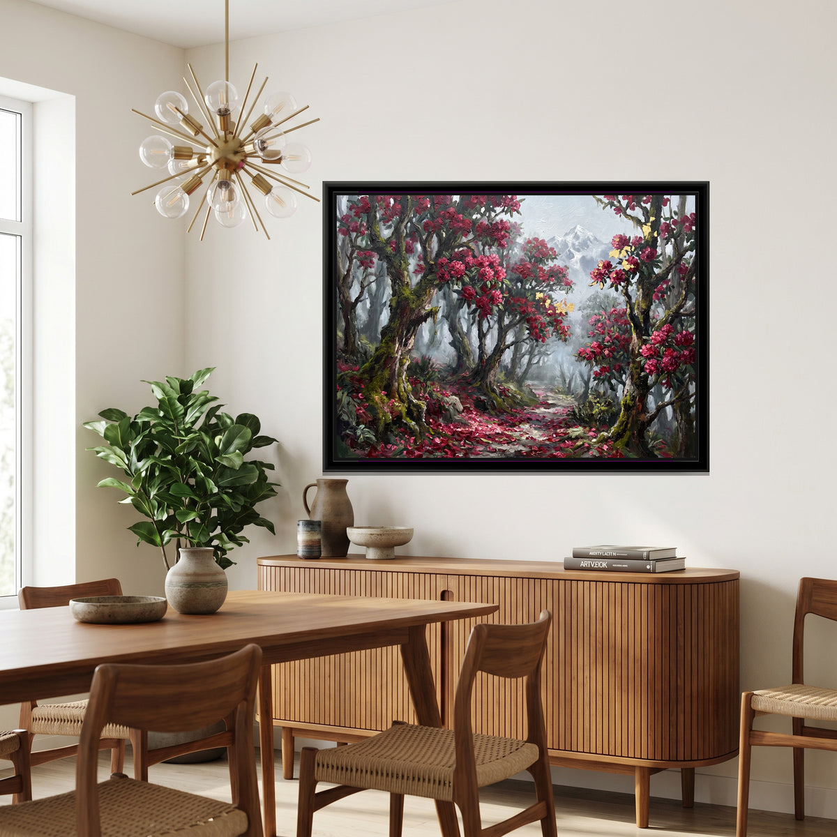 Rhododendron Bloom in the Sikkim Forest, canvas print shown in a second room