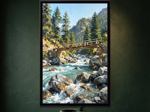 Wooden Bridge over the Parvati River, canvas in a room