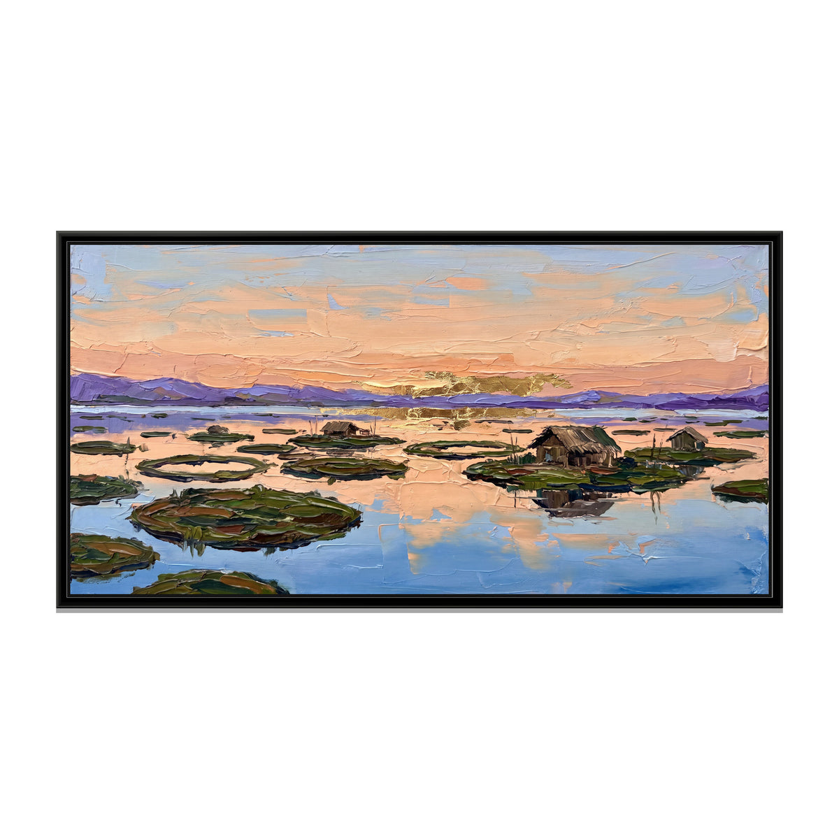 Floating Islands of Loktak Lake, canvas print in a floater frame on a plain white background