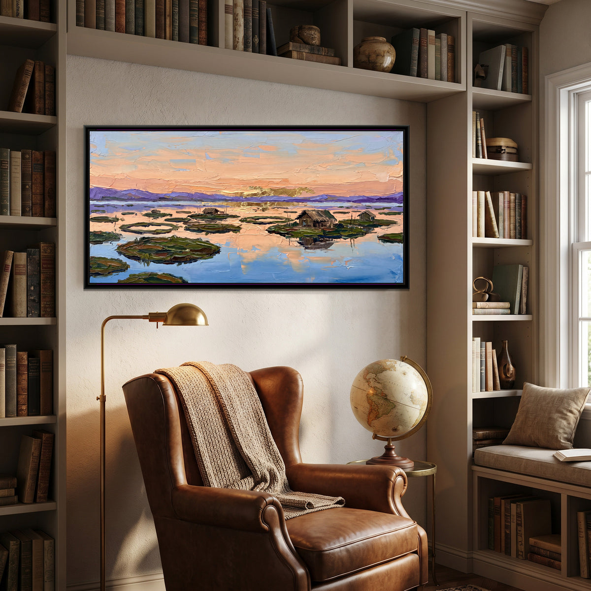 Floating Islands of Loktak Lake, canvas print shown in a room