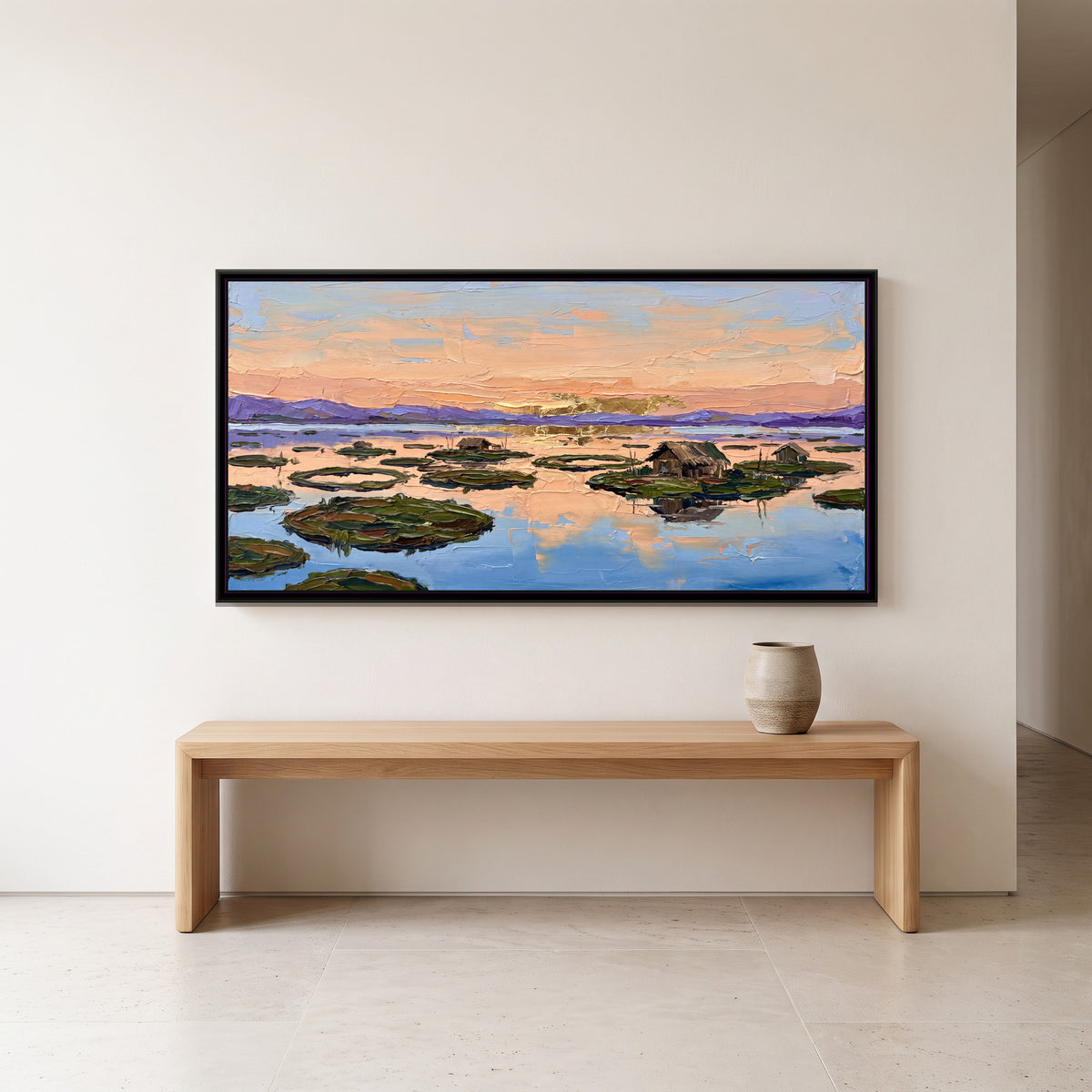 Floating Islands of Loktak Lake, canvas print shown in a second room