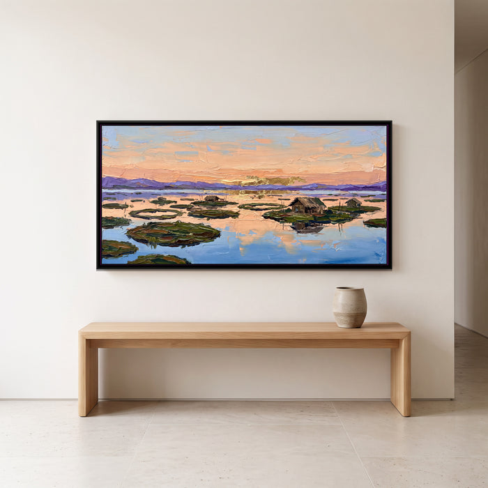 Floating Islands of Loktak Lake, canvas print shown in a second room