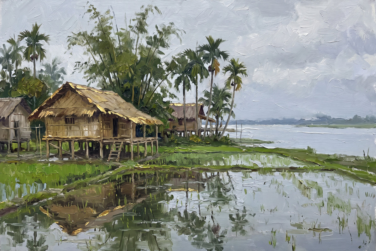 Bamboo Houses on a River Island, the full artwork