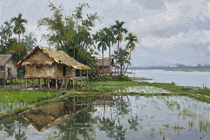 Bamboo Houses on a River Island, the full artwork
