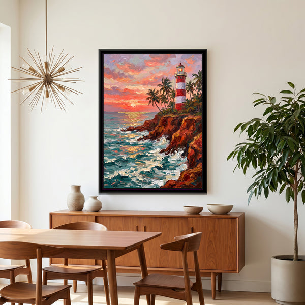 Lighthouse above the Red Cliffs, canvas in a room