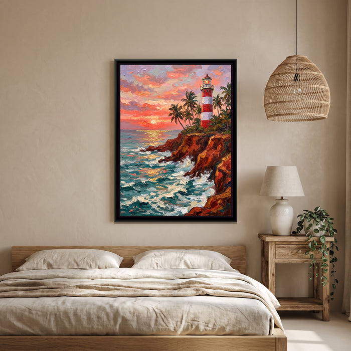 Lighthouse above the Red Cliffs, canvas print shown in a second room