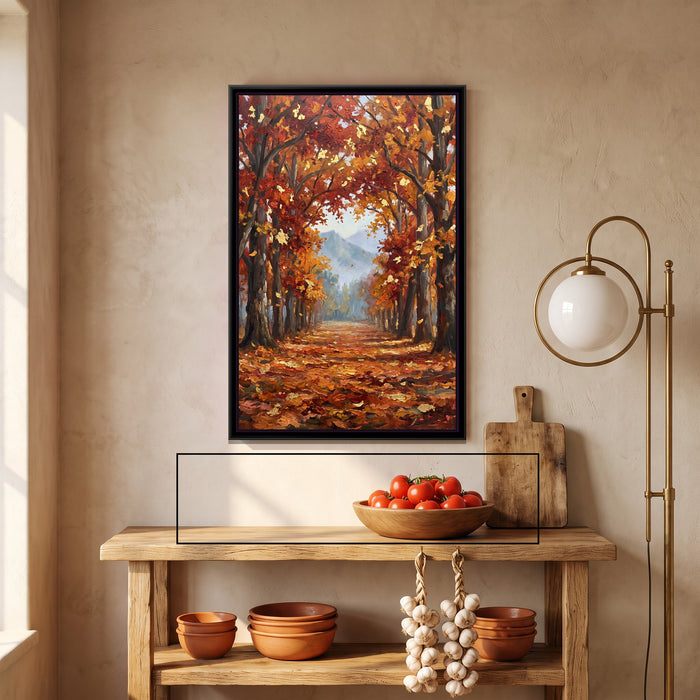 Chinar Avenue in Autumn, canvas print shown in a second room