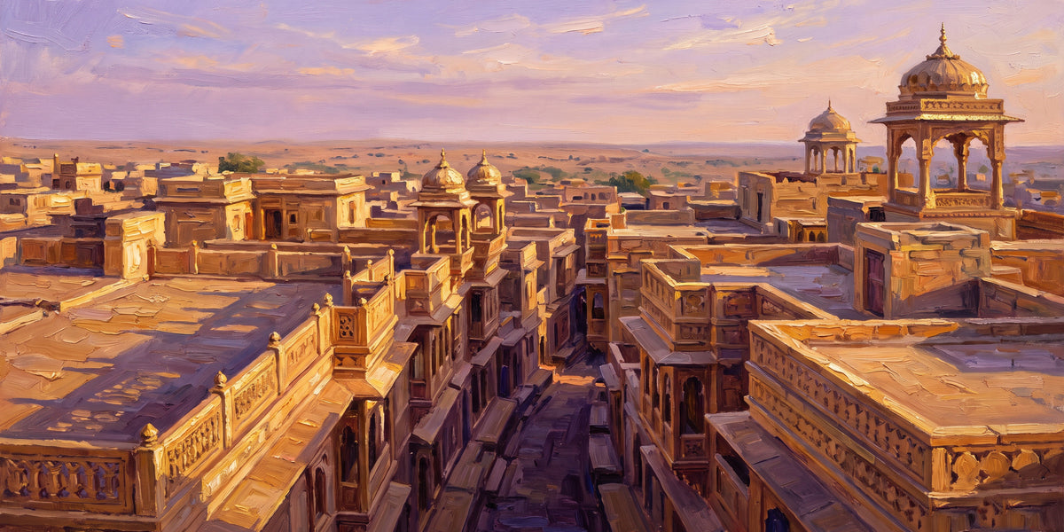 Golden Rooftops of Jaisalmer at Sunset, the full artwork