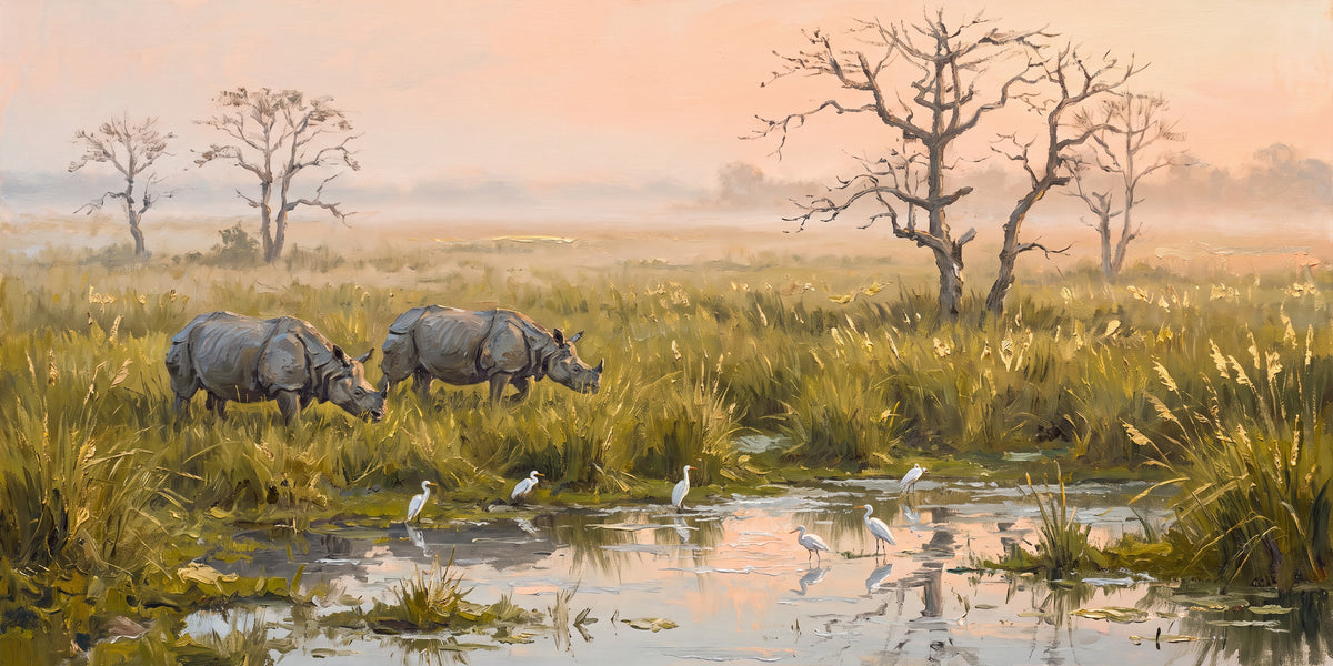 Rhinos in the Kaziranga Grass, the full artwork