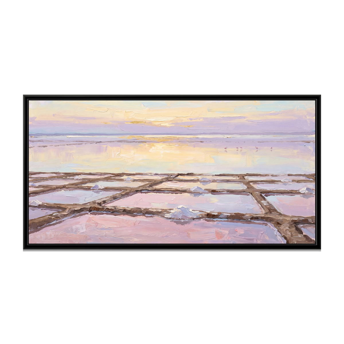 Salt Pans at Sambhar Dawn, canvas print in a floater frame on a plain white background