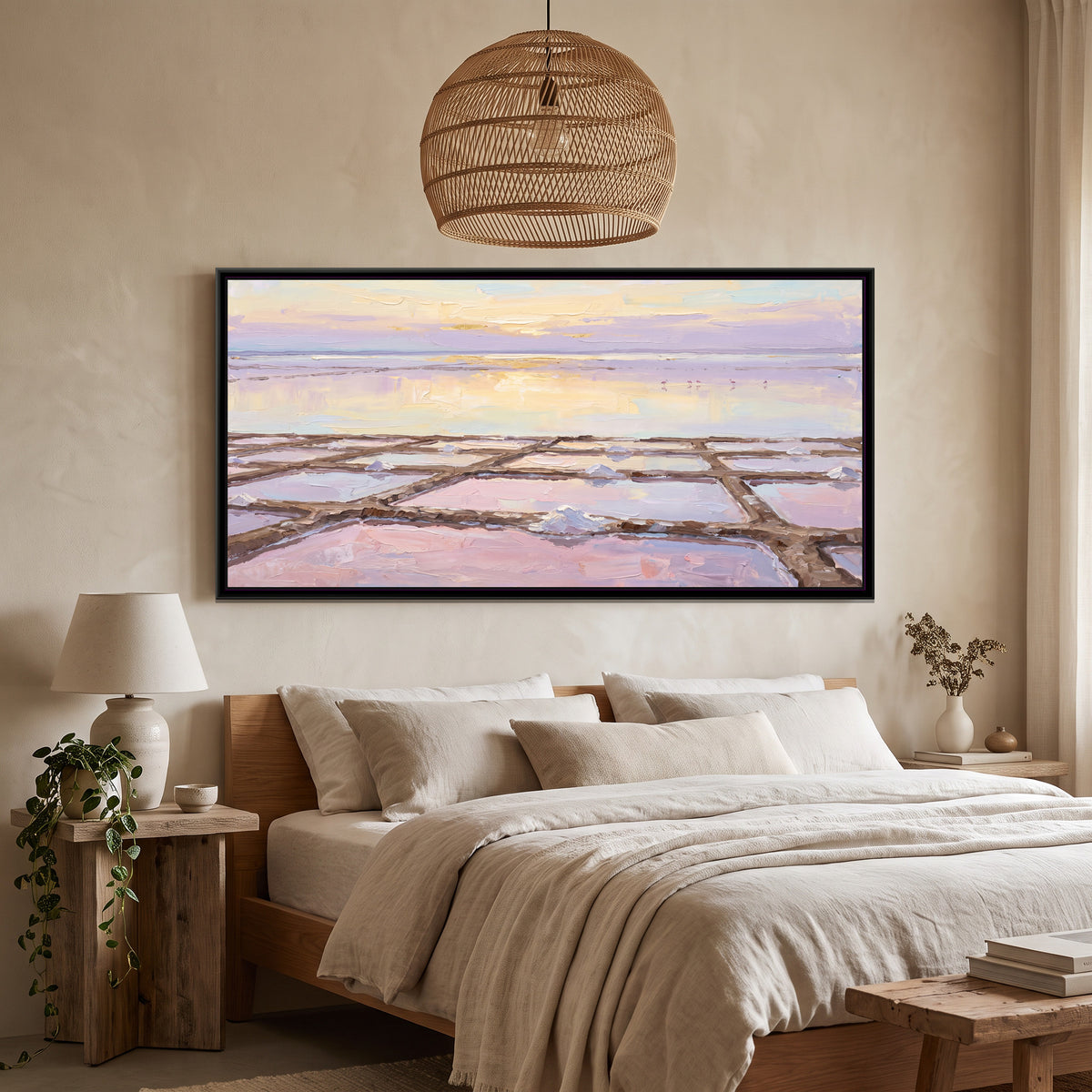 Salt Pans at Sambhar Dawn, canvas print shown in a second room