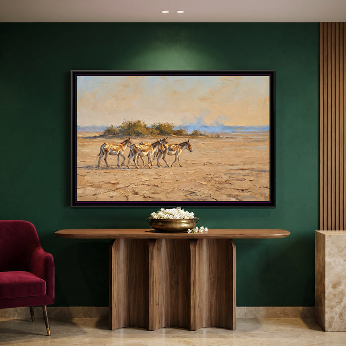 Wild Asses on the Little Rann, canvas print shown in a second room
