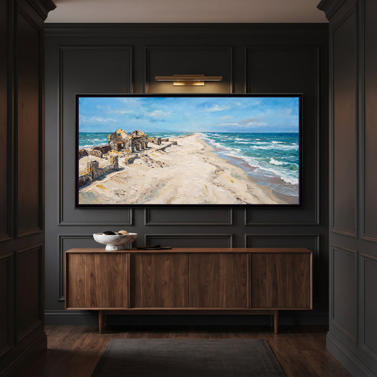Ghost Shore at Dhanushkodi, canvas print shown in a room