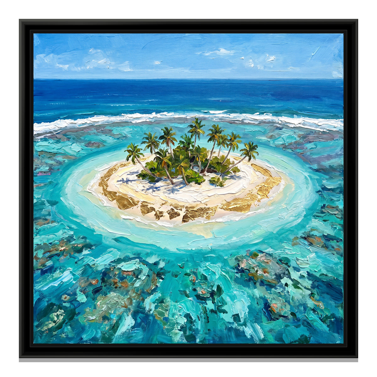 Lagoon Island in the Lakshadweep, canvas print in a floater frame on a plain white background