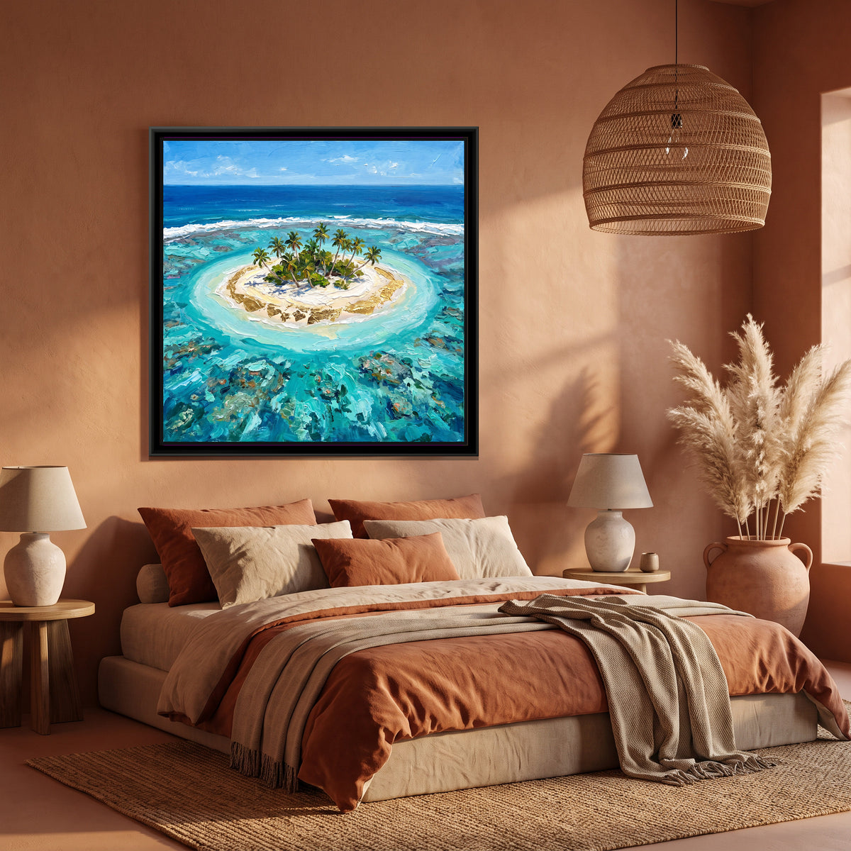 Lagoon Island in the Lakshadweep, canvas print shown in a room