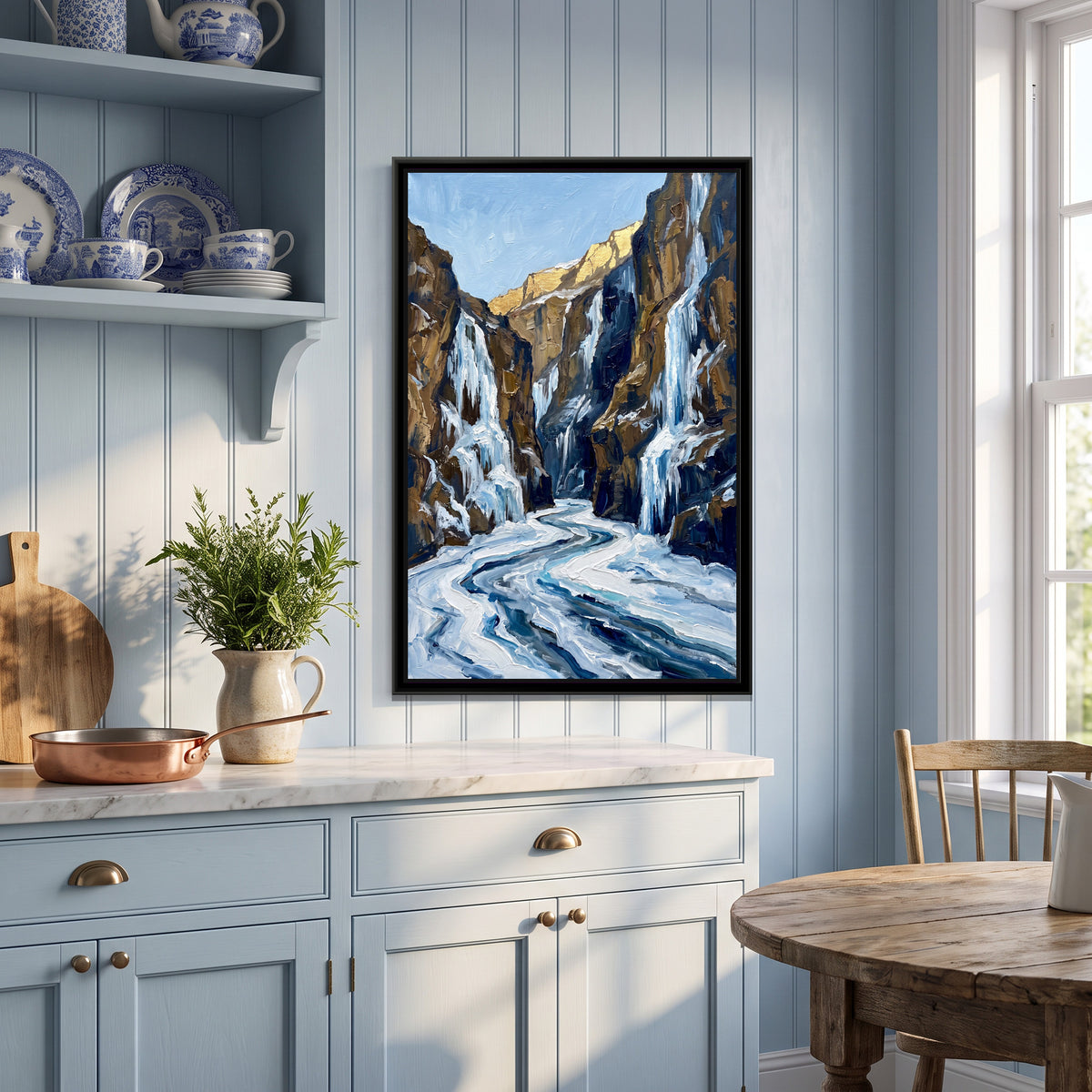 Frozen Zanskar River in Winter, canvas print shown in a second room