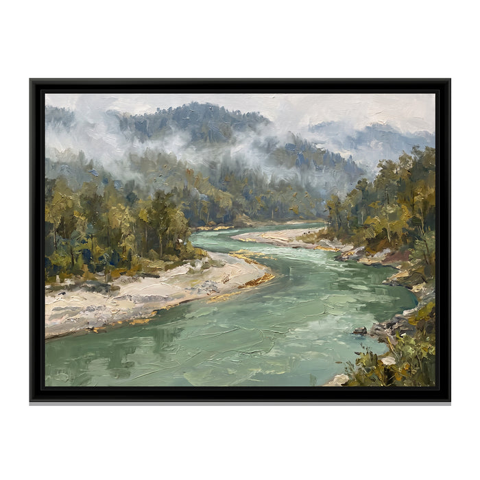 Teesta Bend through the Sal Forest, canvas print in a floater frame on a plain white background