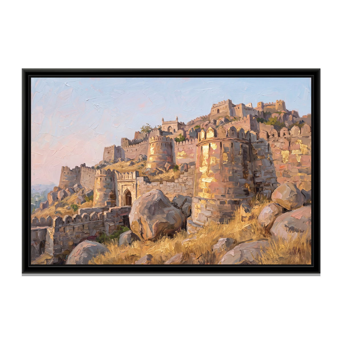 Golconda Walls at Dawn, canvas print in a floater frame on a plain white background