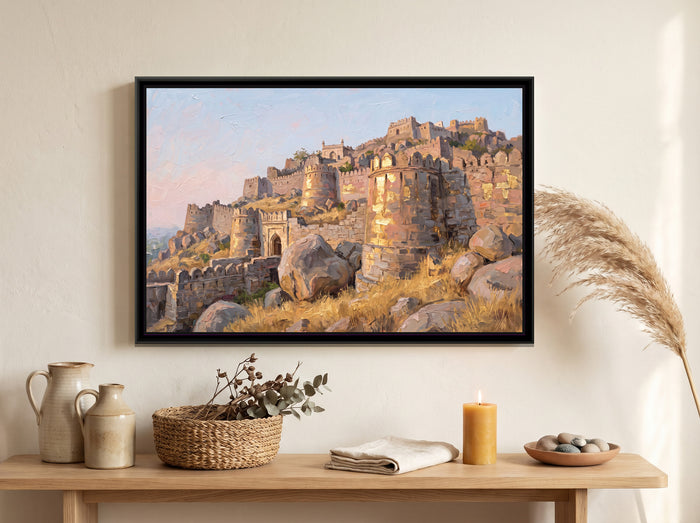 Golconda Walls at Dawn, canvas print shown in a room