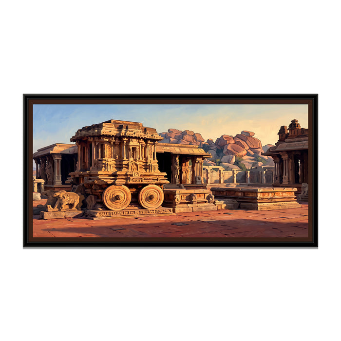 Hampi at Golden Hour, canvas print in a floater frame on a plain white background