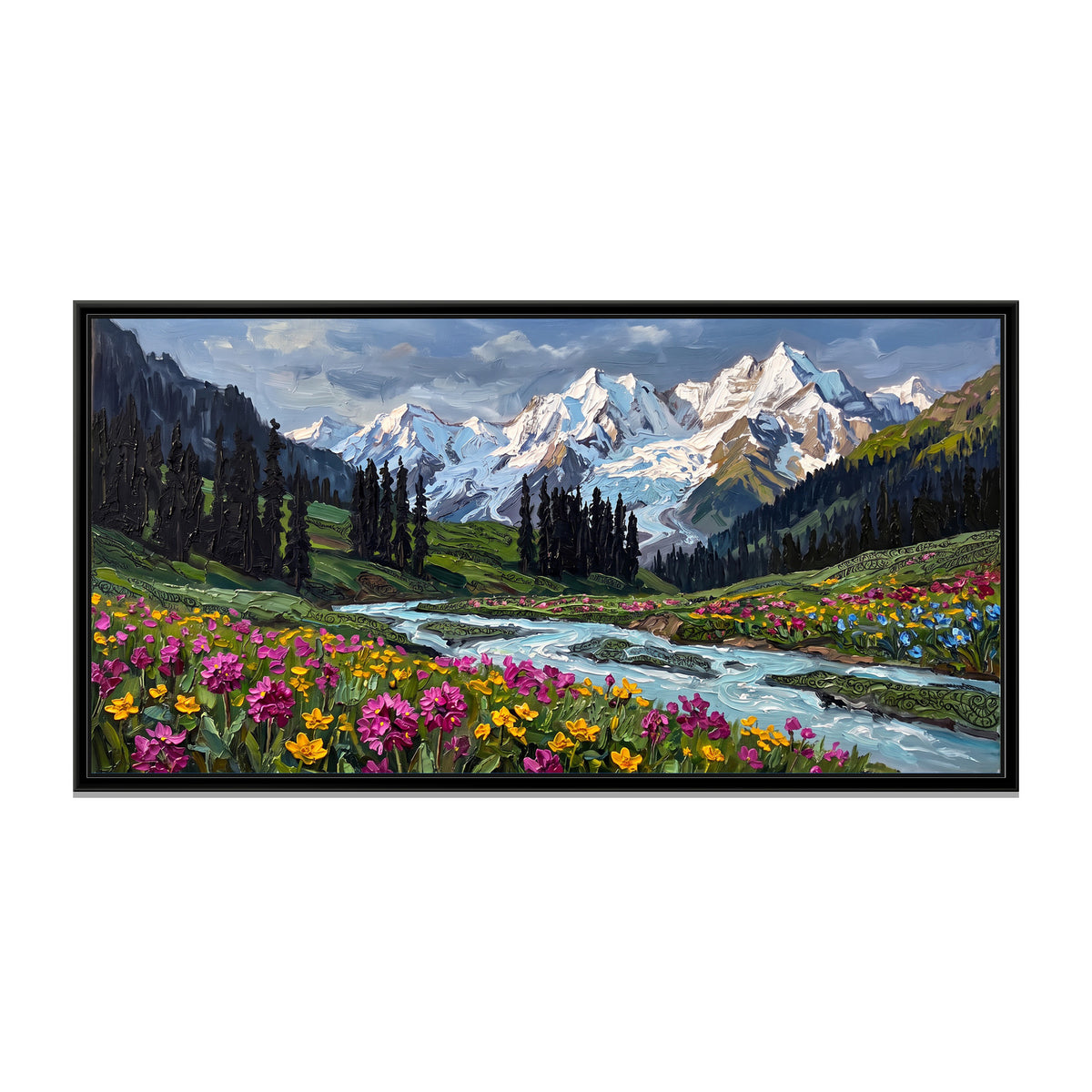 Valley of Flowers in Full Bloom, canvas print in a floater frame on a plain white background