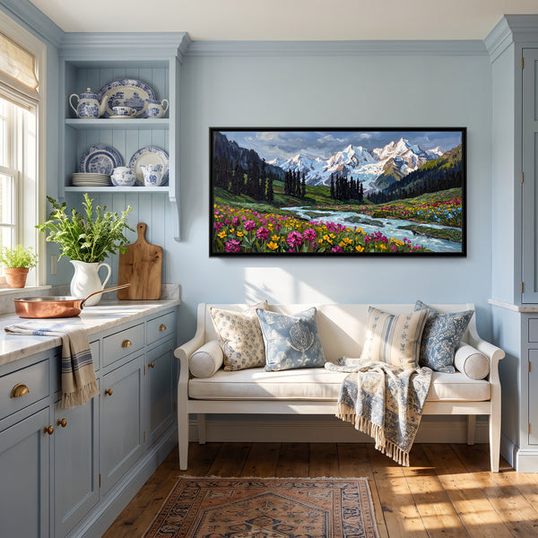 Valley of Flowers in Full Bloom, canvas in a room