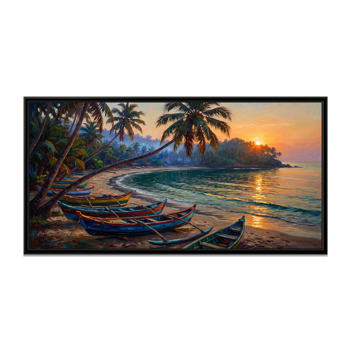 Palolem Bay at Dawn, canvas print in a floater frame on a plain white background
