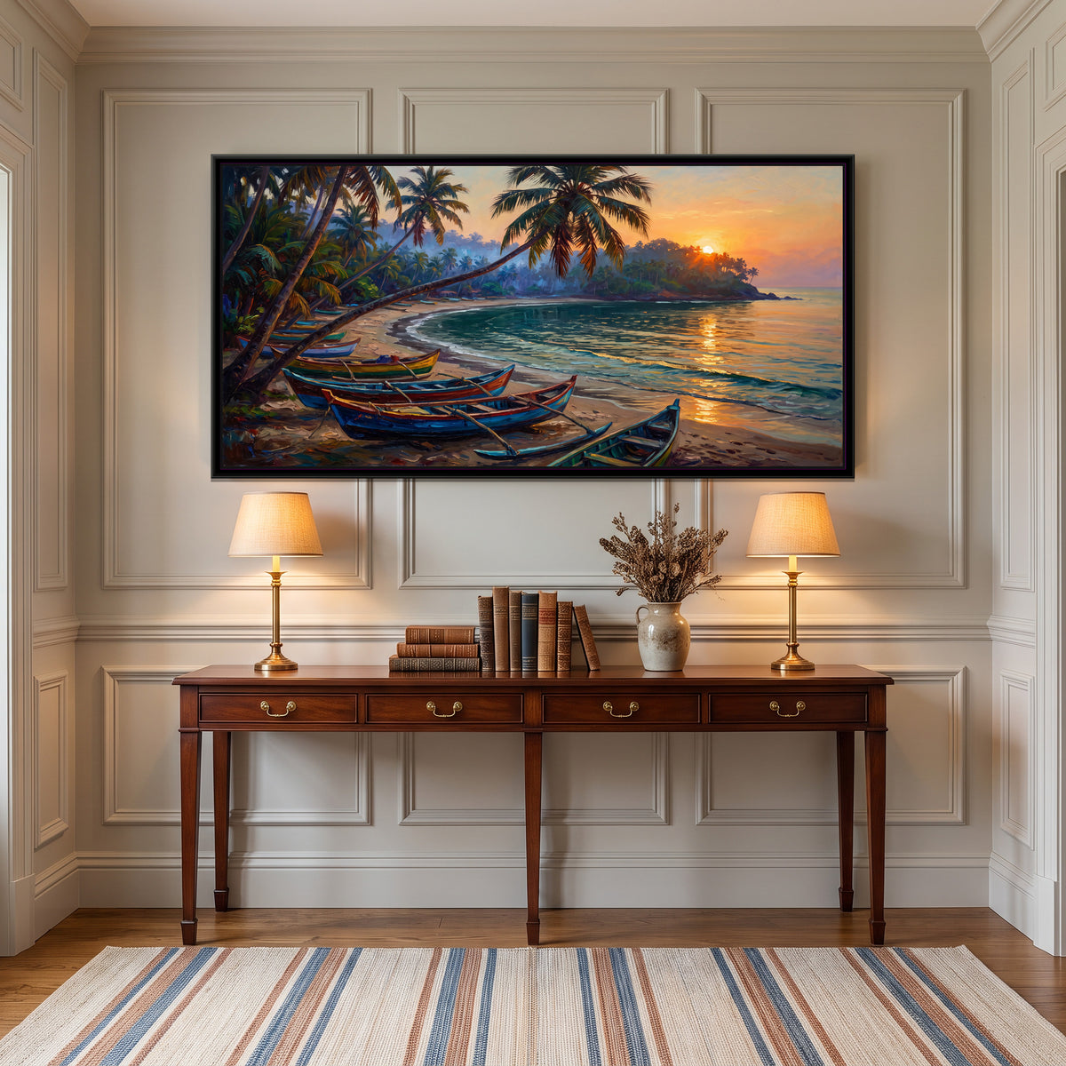 Palolem Bay at Dawn, canvas print shown in a room