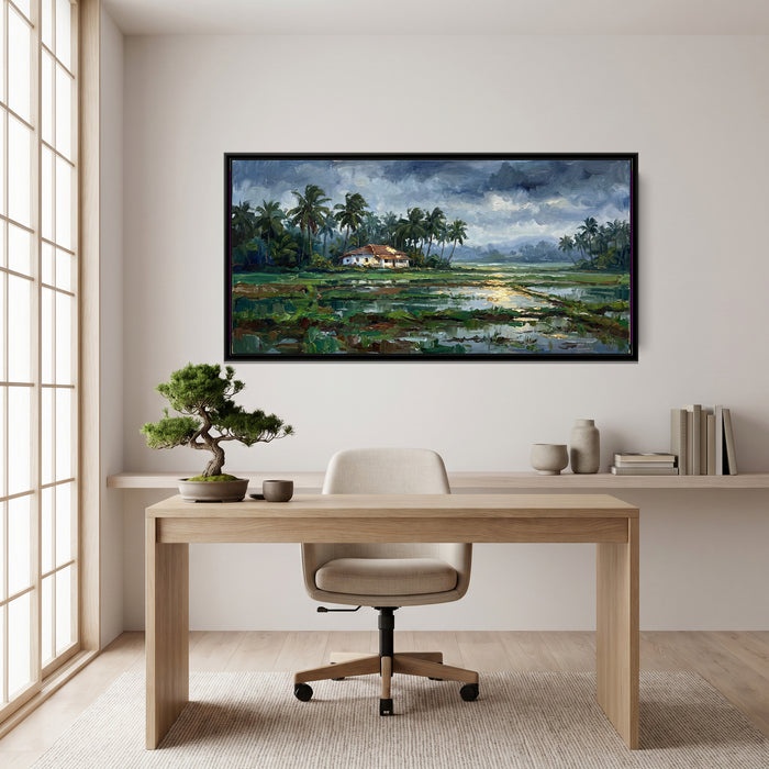 Paddy Fields and Palms in the Goa Monsoon, canvas in a room