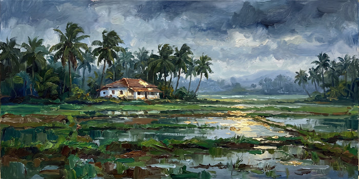 Paddy Fields and Palms in the Goa Monsoon, the full artwork