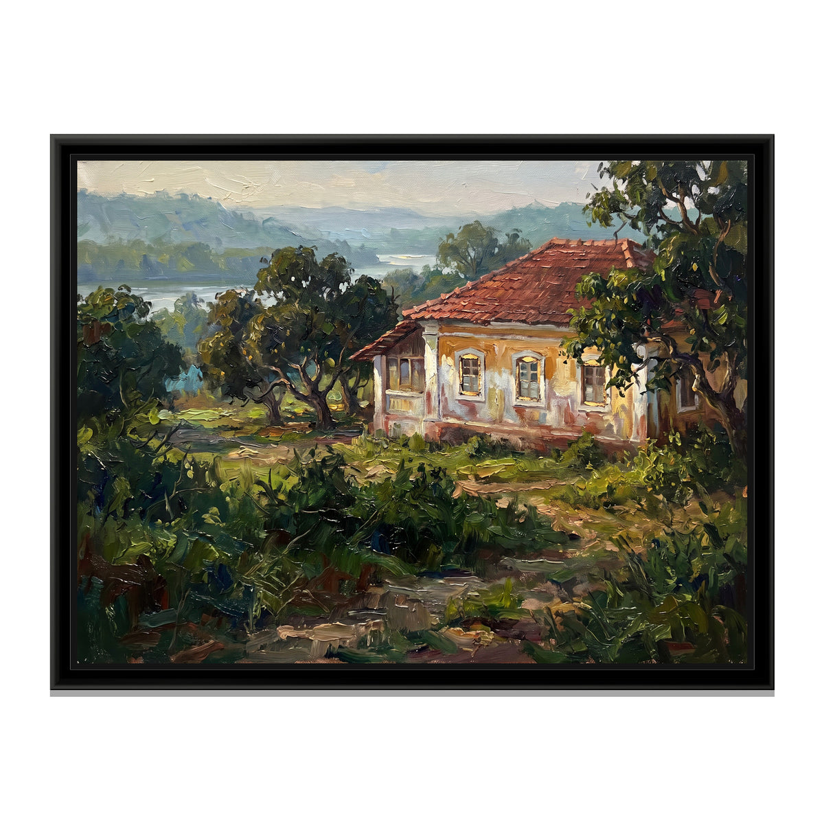 Old Portuguese House on Divar Island, canvas print in a floater frame on a plain white background