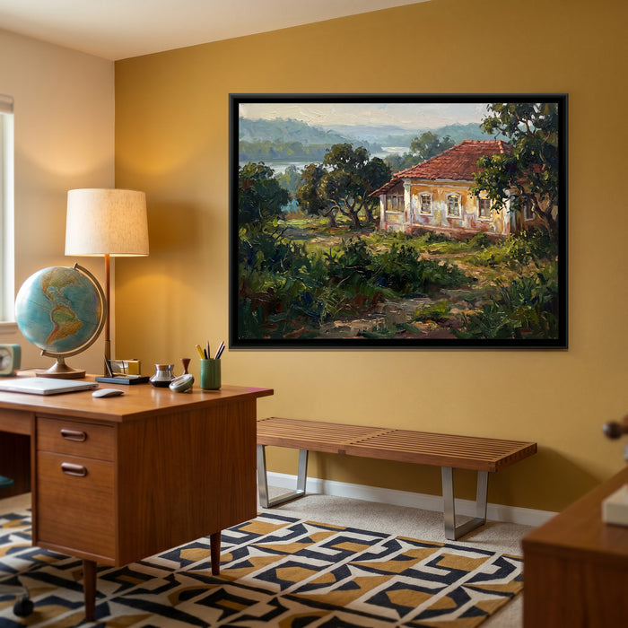 Old Portuguese House on Divar Island, canvas print shown in a room