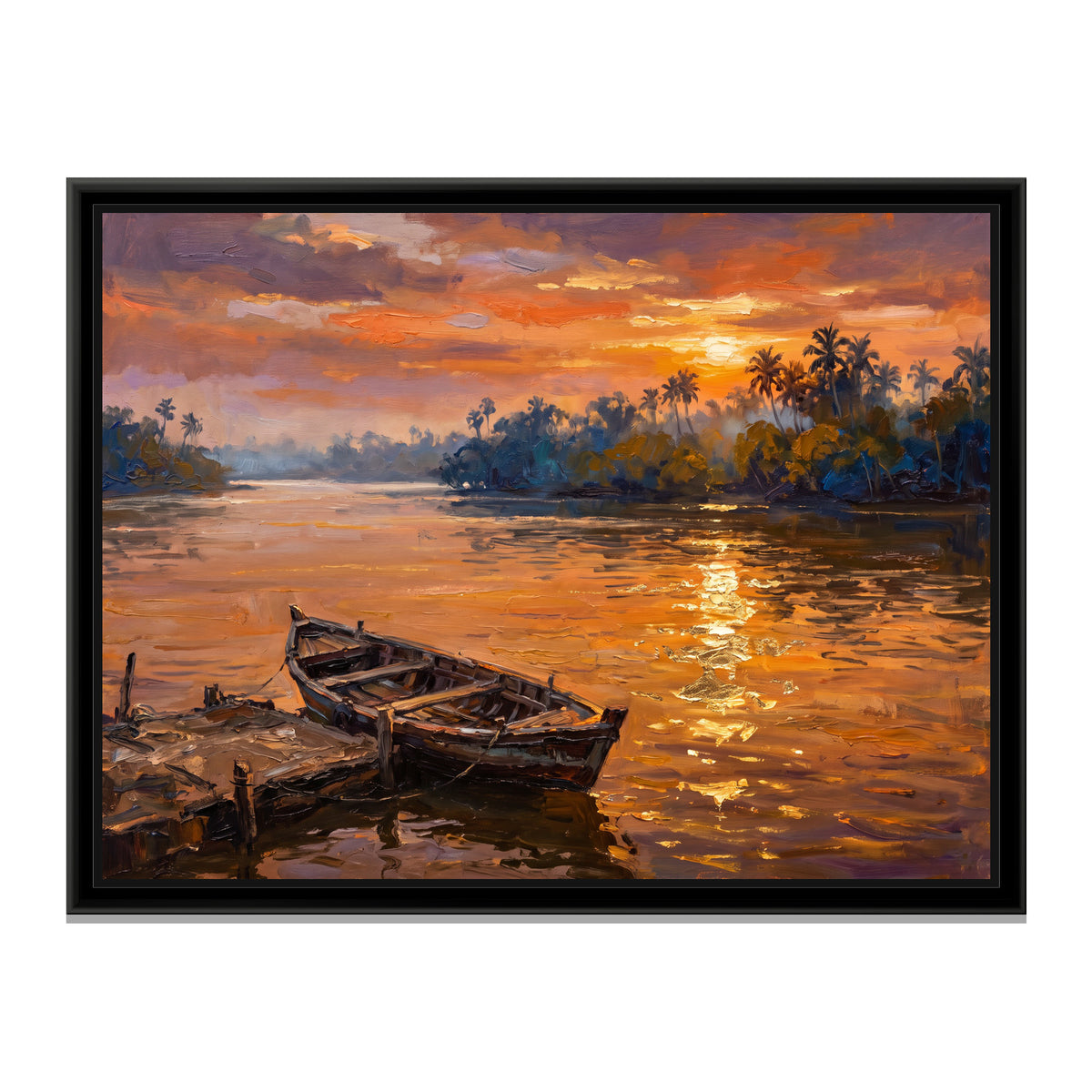 Mandovi River at Sunset, canvas print in a floater frame on a plain white background