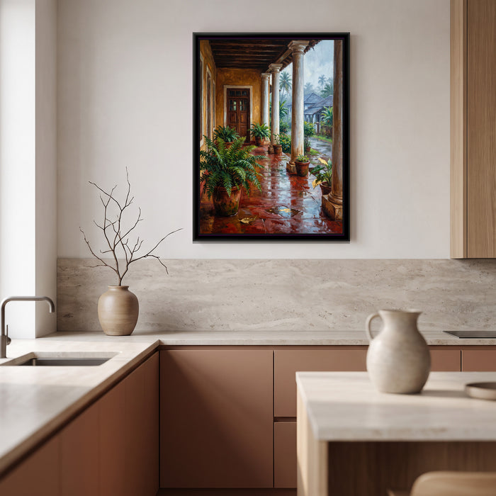 Ochre Balcao after the Rain, canvas print shown in a second room