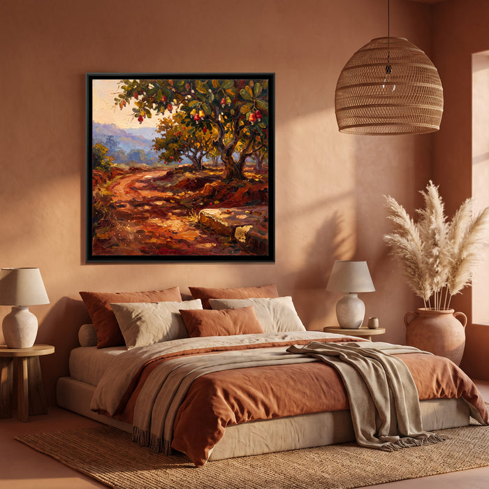 Red Laterite Lane under Cashew Trees, canvas print shown in a room