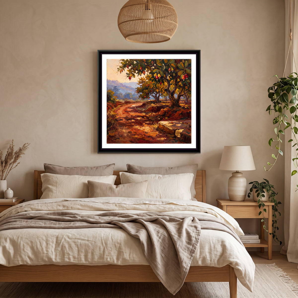 Red Laterite Lane under Cashew Trees, canvas print shown in a second room