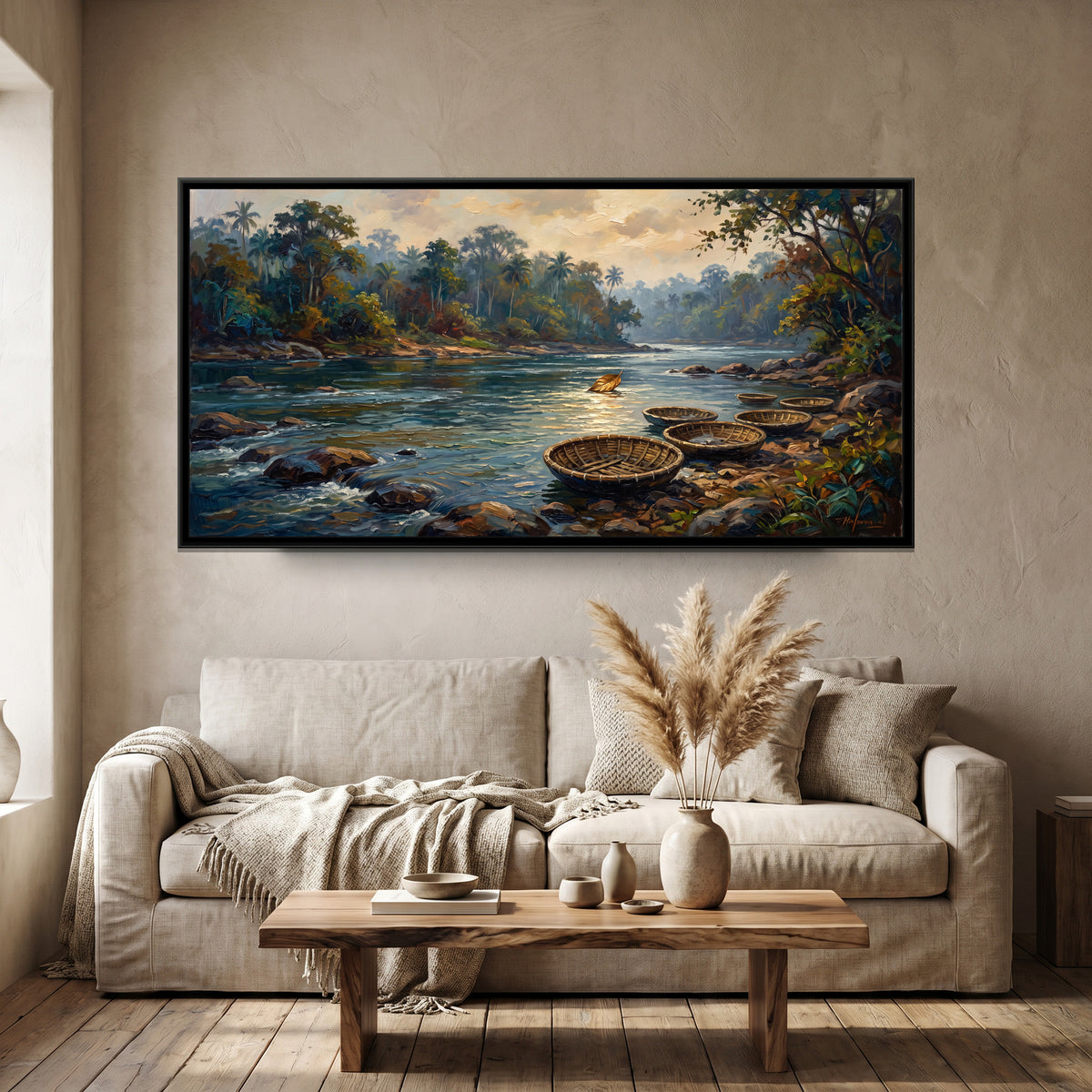 Kaveri River at Dubare, canvas print shown in a room