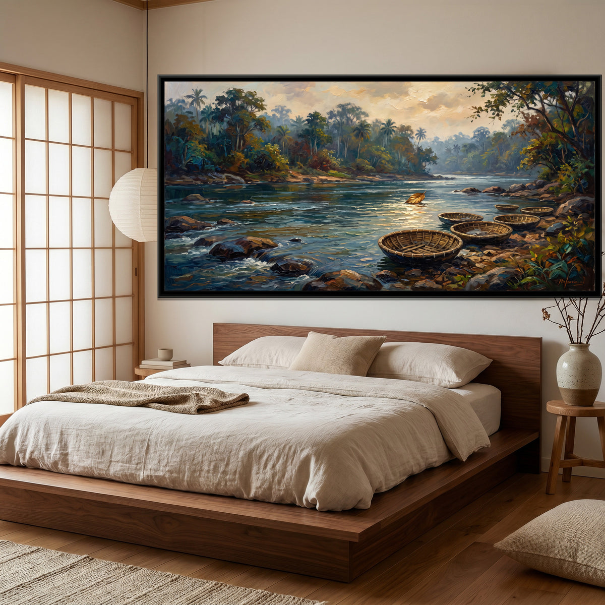 Kaveri River at Dubare, canvas print shown in a second room