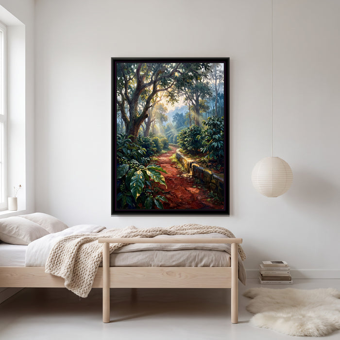 Estate Path through the Coffee Bushes, canvas print shown in a room