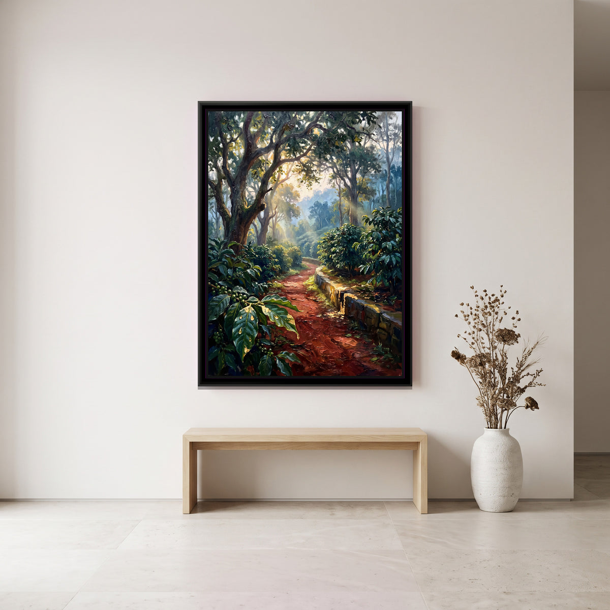 Estate Path through the Coffee Bushes, canvas print shown in a second room