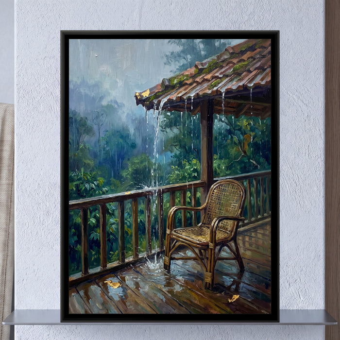 Rain on an Estate Verandah, canvas in a room